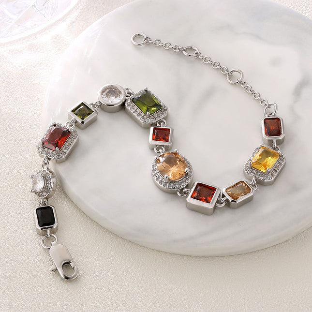 Vintage 18K Gold Plated Gemstone Hand Chain Multi Colored Gem Stone JEWELRY Cubic Zirconia Colorful CZ Bracelet For WOMEN