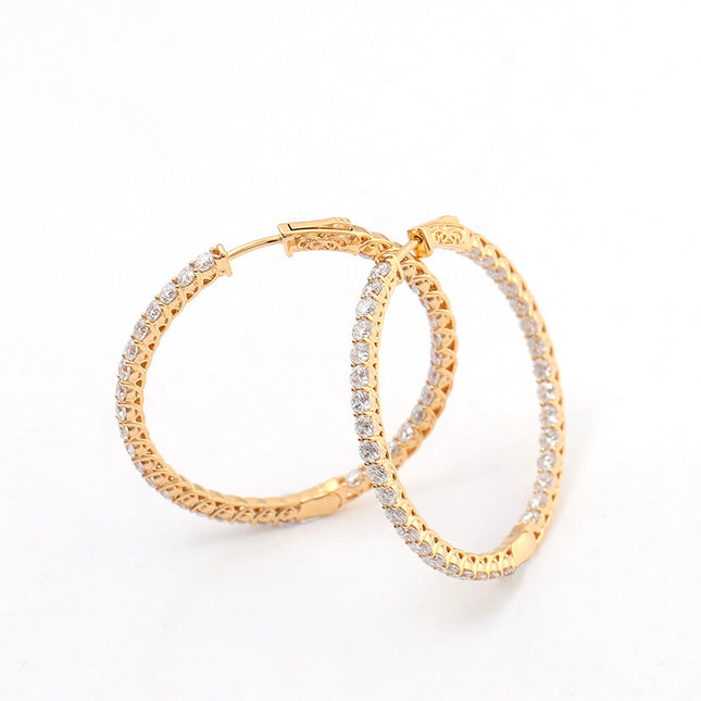 Luxury European & American 10K/14K/18K Gold-Plated Diamond Hoop Earrings - Big Round Statement Design