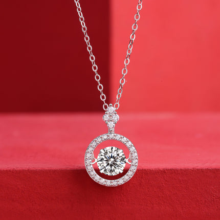 Touch Moissanite Pendant Necklace - 1 Karat Sterling Silver with Platinum Plating