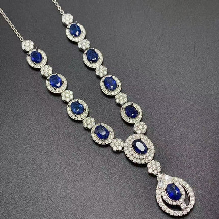 925 Sterling Silver Blue Sapphire Necklace - Luxury White Gold Drop Pendant Jewelry