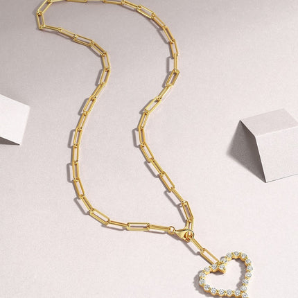 Heart's Wish Moissanite Heart Pendant Necklace - Sterling Silver with Gold Plating