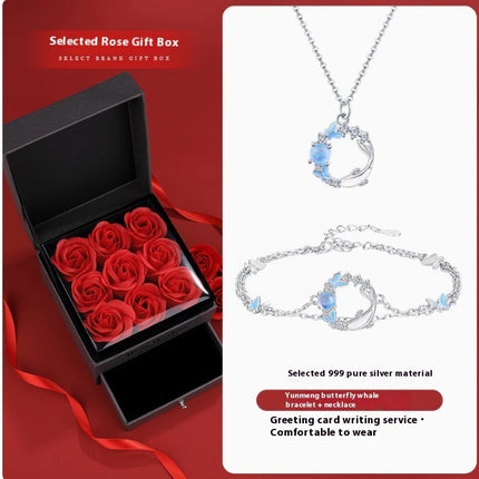 Butterfly Pendant Necklace - Sparkling CZ Crystal Moon & Star Design