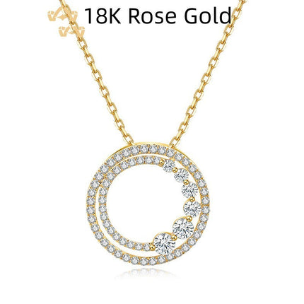 18K Gold Rose Gold Diamond Necklace Round Pendant Necklace