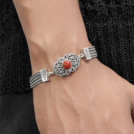 Vintage Inlaid South Red Woven Bracelet - High-End Handmade Jewelry For Women