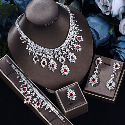 Women's Vintage Wedding Jewelry Set - Necklace & Earrings With Crystal Accents