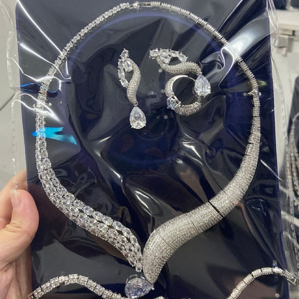 Green Stone Jewelry Set - Necklace, Earrings, Bracelet & Ring (4-Piece Set)