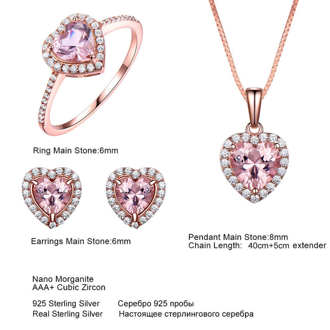 Elegant Heart Jewelry Set - Sparkling Earrings, Ring & Pendant Necklace (3-Piece Set)