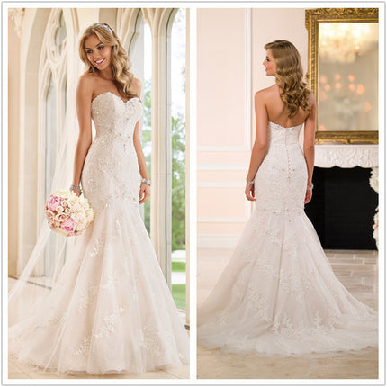 Lace Strapless Trailing Wedding Dress - Classic Tube-Top Bridal Gown