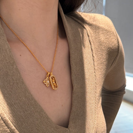 925 Sterling Silver Double Pendant Necklace - Refined Grace Layered Gold Chain