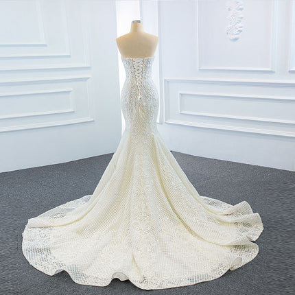 Luxury Strapless Ball Gown Wedding Dress - Sparkling Fishtail Train Bridal Gown