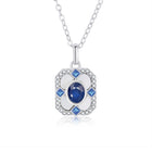 925 Sterling Silver Blue Sapphire Pendant Necklace - Elegant Square Crystal Jewelry