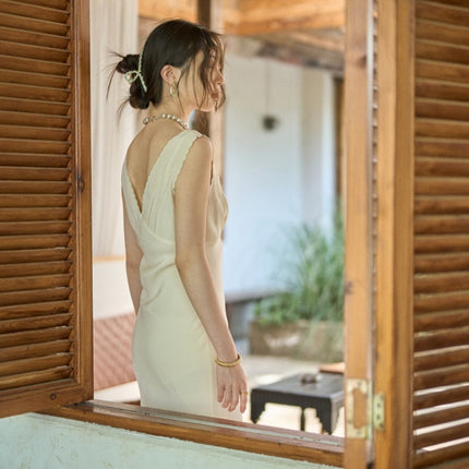 French Style Retro V-neck Embroidery Wave Lace Slim Fit Elegant Dress - Vintage Evening & Party Wear