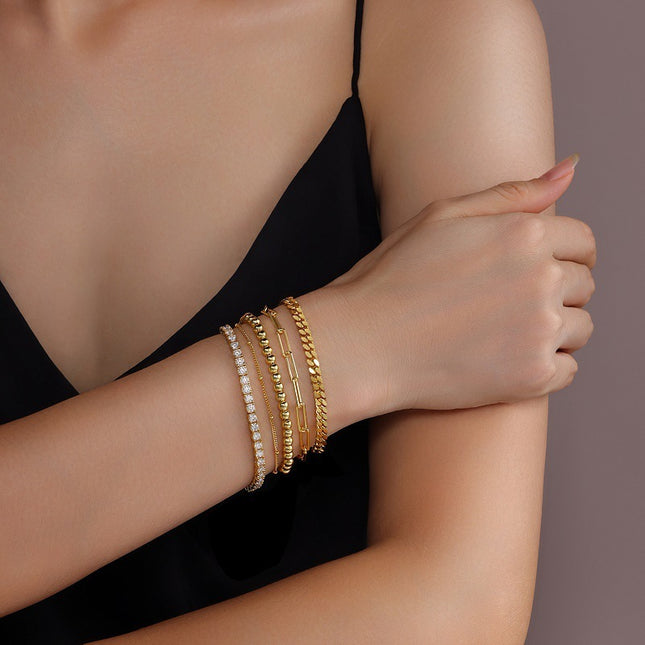 5-Piece Stacked Bracelet Set - Sterling Silver & Gold Plated