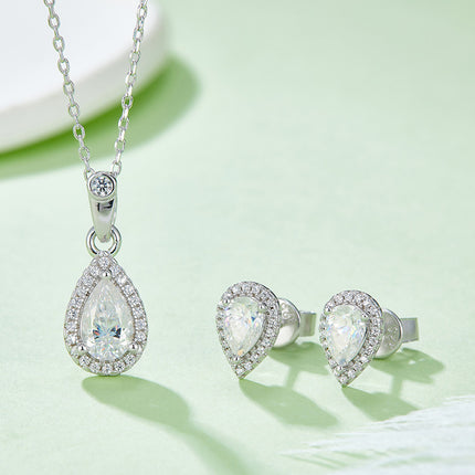 925 Sterling Silver Jewelry Set - Teardrop Pendant Necklace & Heart Earrings
