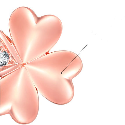 18K Rose Gold Lucky Clover Diamond Pendant Necklace - Women's Elegant Heart & Four-Leaf Clover Design
