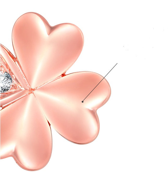 18K Rose Gold Lucky Clover Diamond Pendant Necklace - Women's Elegant Heart & Four-Leaf Clover Design