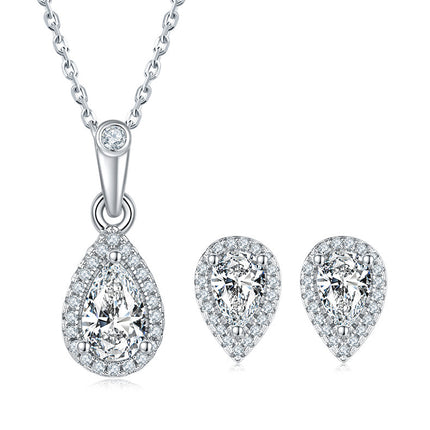 925 Sterling Silver Jewelry Set - Teardrop Pendant Necklace & Heart Earrings