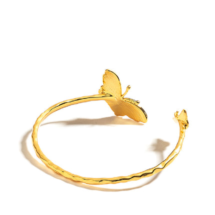 Drop Oil Enamel Wild Butterfly Bracelet - Elegant Dual-Tone Wings & Adjustable Open Design