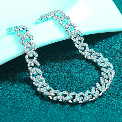 Cuban Link Chain Moissanite Bracelet - Luxury Silver Jewelry