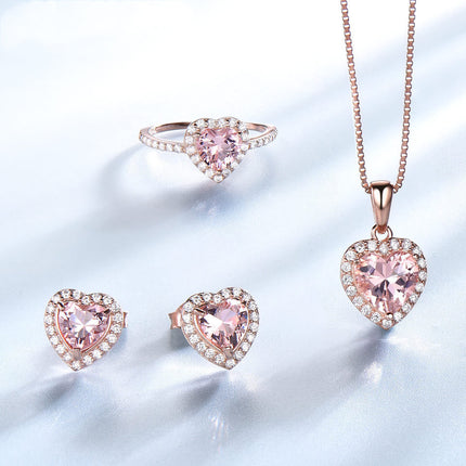Elegant Heart Jewelry Set - Sparkling Earrings, Ring & Pendant Necklace (3-Piece Set)