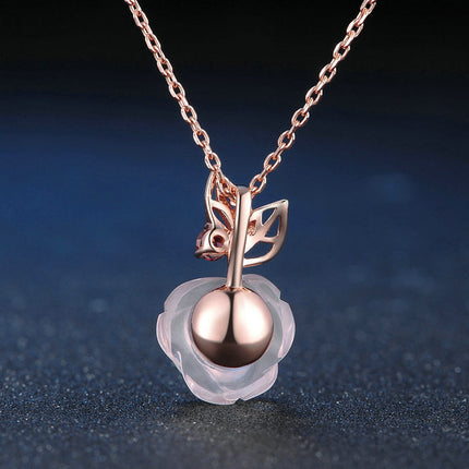 Flower Rose Quartz Gemstones 18K Rose Gold Plated Fine Jewelry silver set