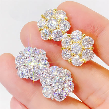 Elegant Moissanite Flower Stud Earrings - 5.0mm Silver Inlaid Design