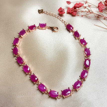 925 Sterling Silver Ruby Bracelet - Women's Retro Natural 925 Silver Inlaid Ruby Bracelet