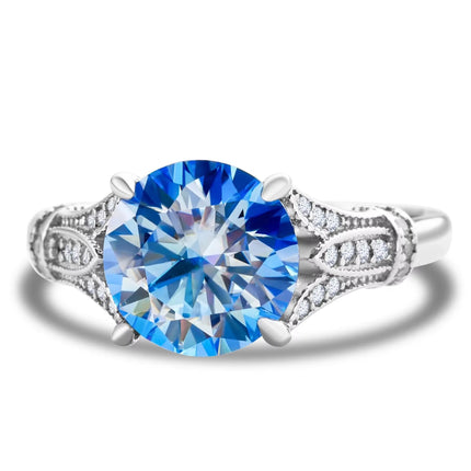 S925 Sterling Silver Moissanite Row Ring - 3 Karat Blue Gemstone Luxury