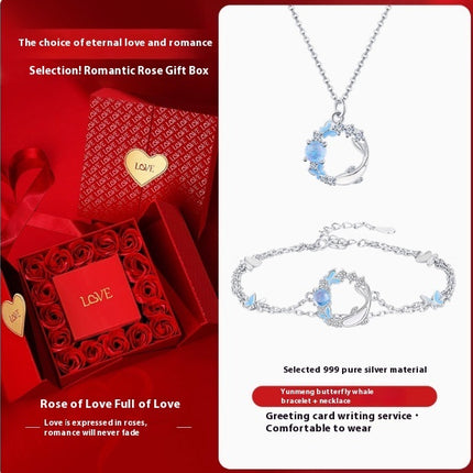 Butterfly Pendant Necklace - Sparkling CZ Crystal Moon & Star Design