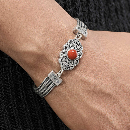 Vintage Inlaid South Red Woven Bracelet - High-End Handmade Jewelry For Women