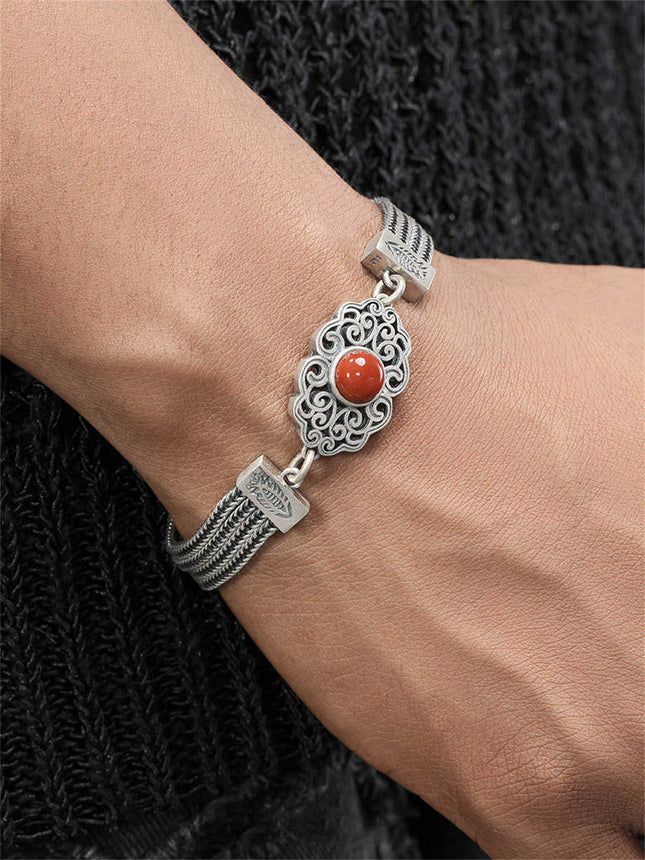 Vintage Inlaid South Red Woven Bracelet - High-End Handmade Jewelry For Women