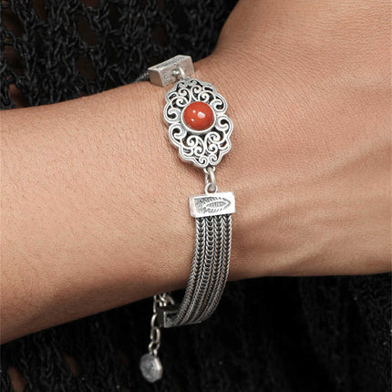 Vintage Inlaid South Red Woven Bracelet - High-End Handmade Jewelry For Women