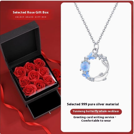 Butterfly Pendant Necklace - Sparkling CZ Crystal Moon & Star Design