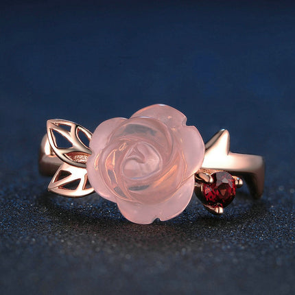 Flower Rose Quartz Gemstones 18K Rose Gold Plated Fine Jewelry silver set