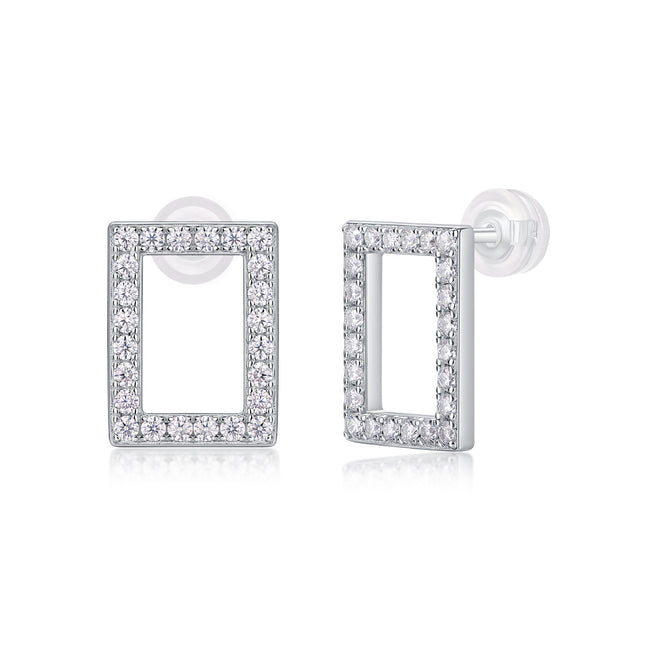 In Full Swing Moissanite Stud Earrings - Sterling Silver with Platinum Plating