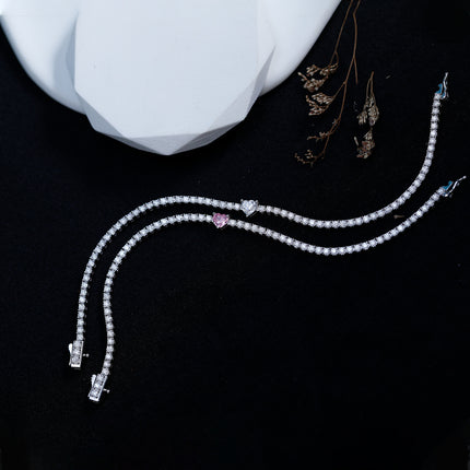 S925 Silver Heart-shaped Moissanite Bracelet - Dainty Sparkling Design For Women