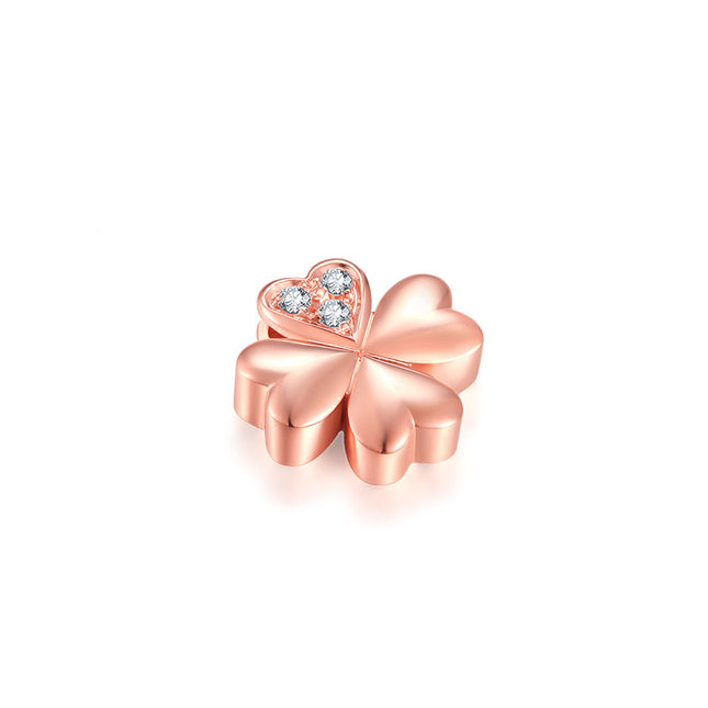 18K Rose Gold Lucky Clover Diamond Pendant Necklace - Women's Elegant Heart & Four-Leaf Clover Design