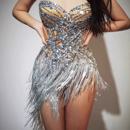 , European And American New Rhinestone Tassel Dance Skirt,