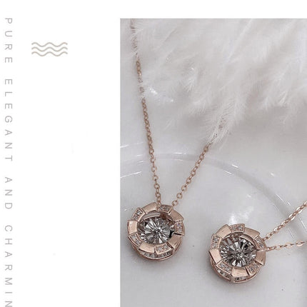 Rose Gold Pulsatile Heart Diamond Pendant Necklace - Luxury Clavicle Chain Jewelry