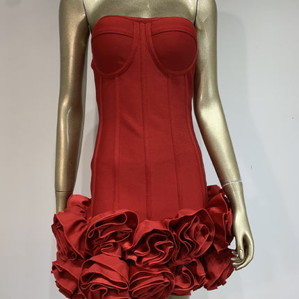 Elegant Strapless Ruched Mini Dress - Sexy Red Evening Party Outfit