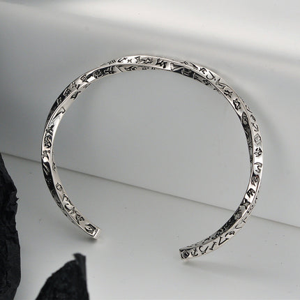 S925 Sterling Silver Mobius Bangle Bracelet For Women - Retro Engraved Design For Women