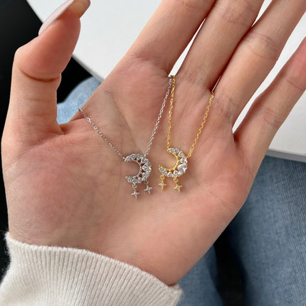 925 Sterling Silver Moon & Heart Tassel Pendant Necklace - Elegant Love Design