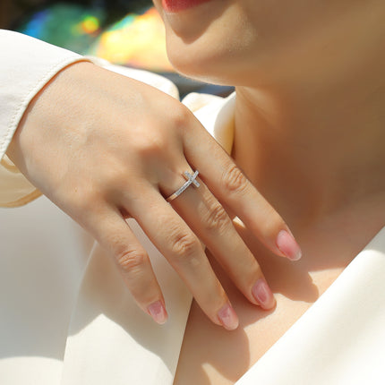Moissanite Cross Ring - 925 Sterling Silver with Platinum Plating