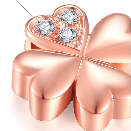 18K Rose Gold Lucky Clover Diamond Pendant Necklace - Women's Elegant Heart & Four-Leaf Clover Design