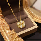 Luxury Four Leaf Clover Pendant Necklace - Stainless Steel Crystal Heart Jewelry For Women