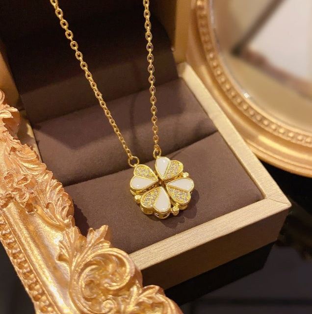 Luxury Four Leaf Clover Pendant Necklace - Stainless Steel Crystal Heart Jewelry For Women