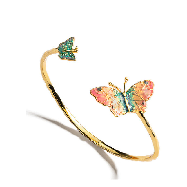 Drop Oil Enamel Wild Butterfly Bracelet - Elegant Dual-Tone Wings & Adjustable Open Design