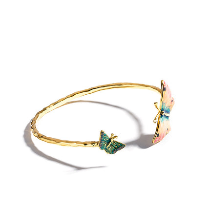 Drop Oil Enamel Wild Butterfly Bracelet - Elegant Dual-Tone Wings & Adjustable Open Design