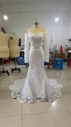 Off-shoulder Lace Long Sleeve Wedding Gown - Elegant Fishtail Ivory Bridal Dress