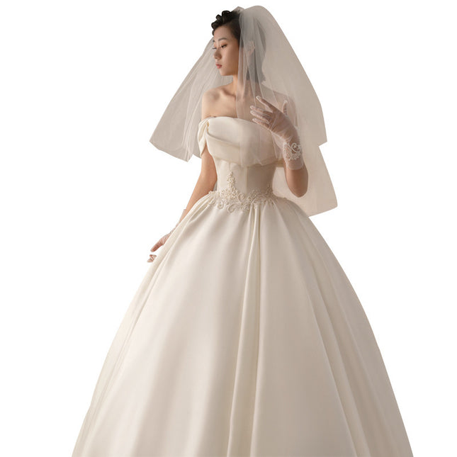 Satin Off-Shoulder Retro Trailing Wedding Dress - Timeless Elegance